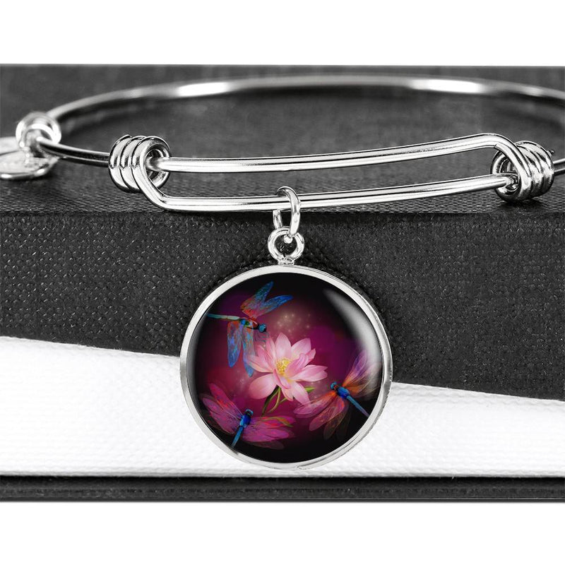 Dragonflies and Lotus Bangle Bracelet