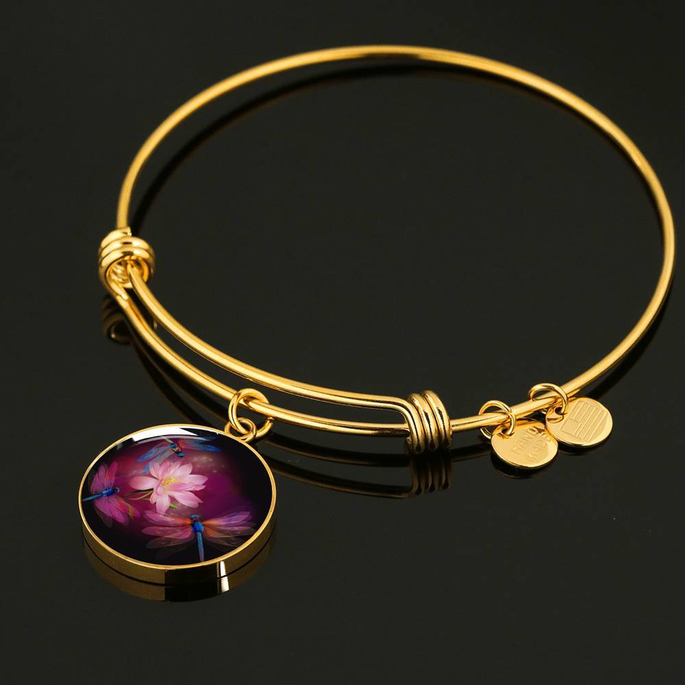 Dragonflies and Lotus Bangle Bracelet
