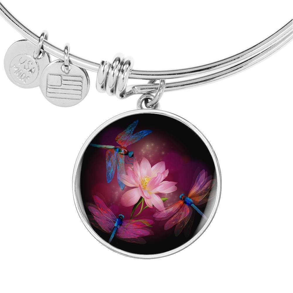 Dragonflies and Lotus Bangle Bracelet