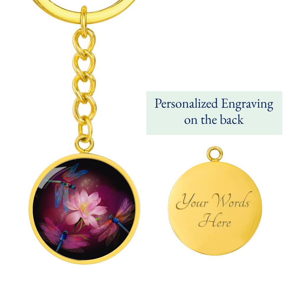 Dragonflies and Lotus Keychain