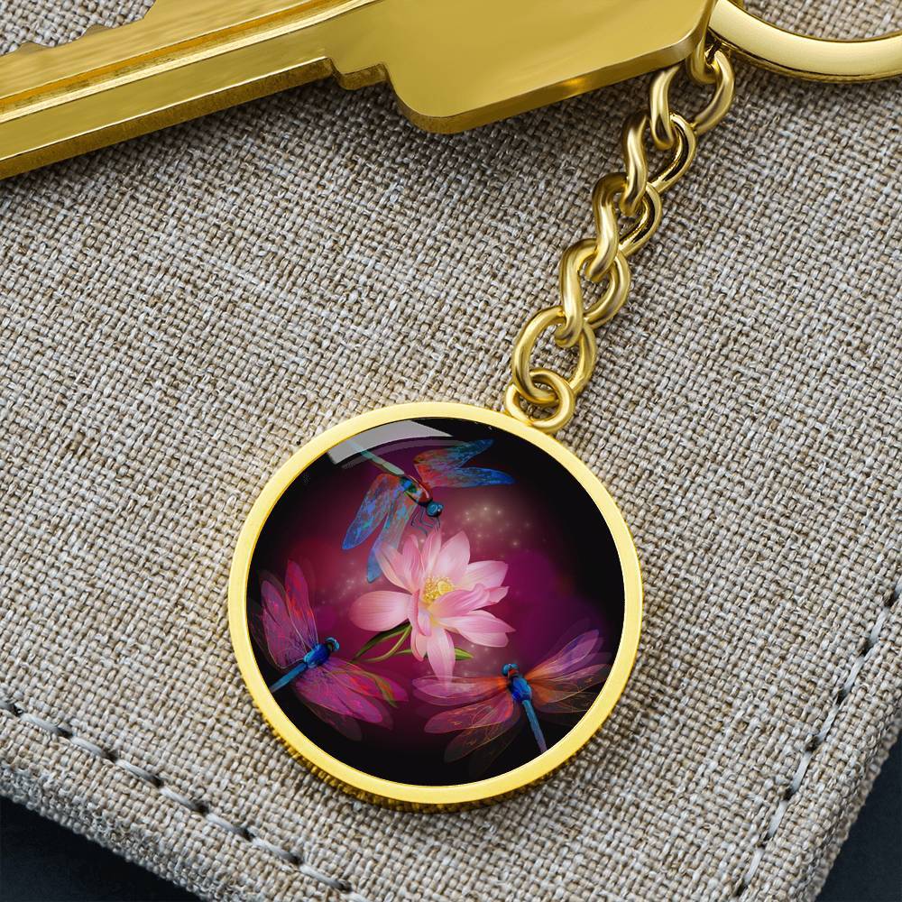 Dragonflies and Lotus Keychain