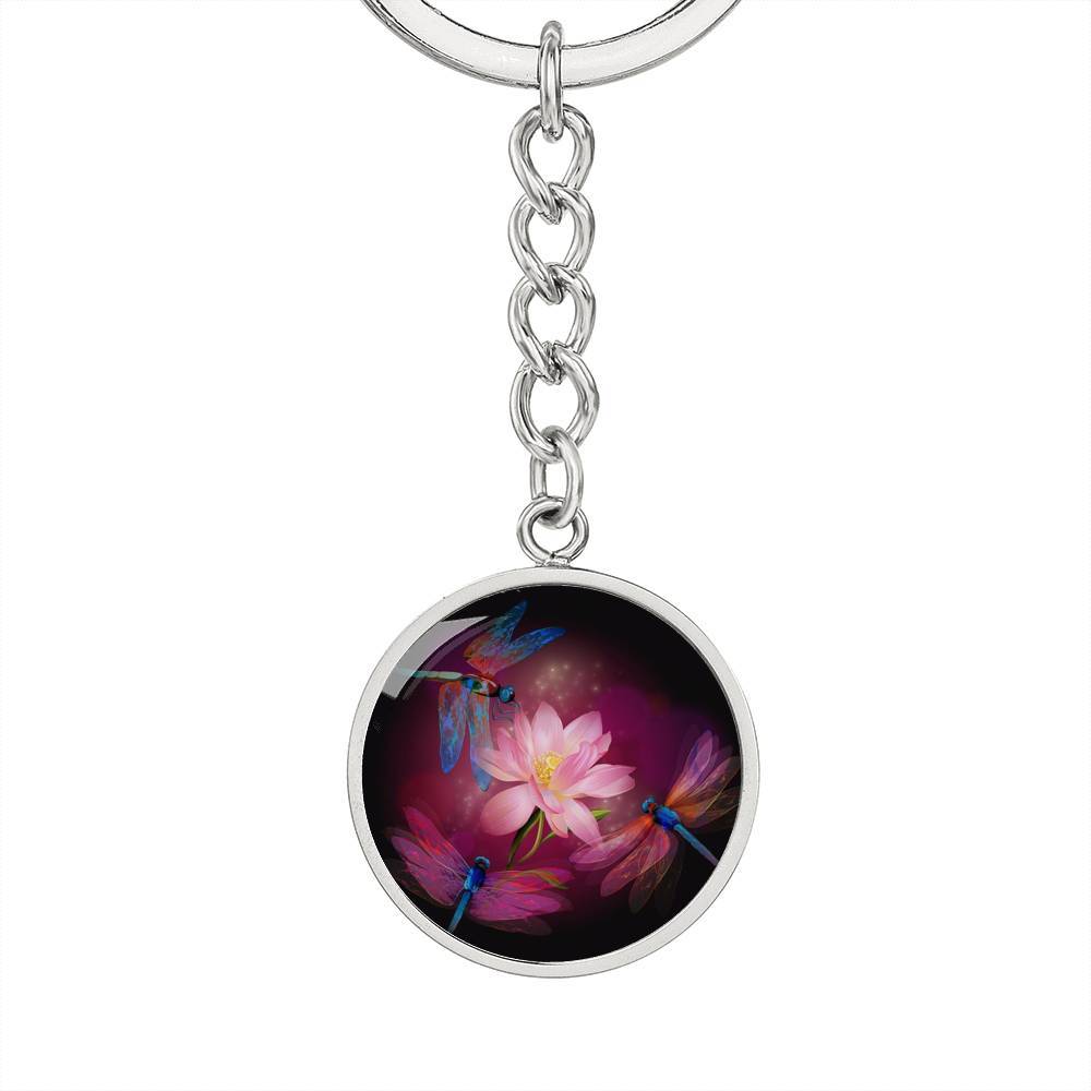 Dragonflies and Lotus Keychain