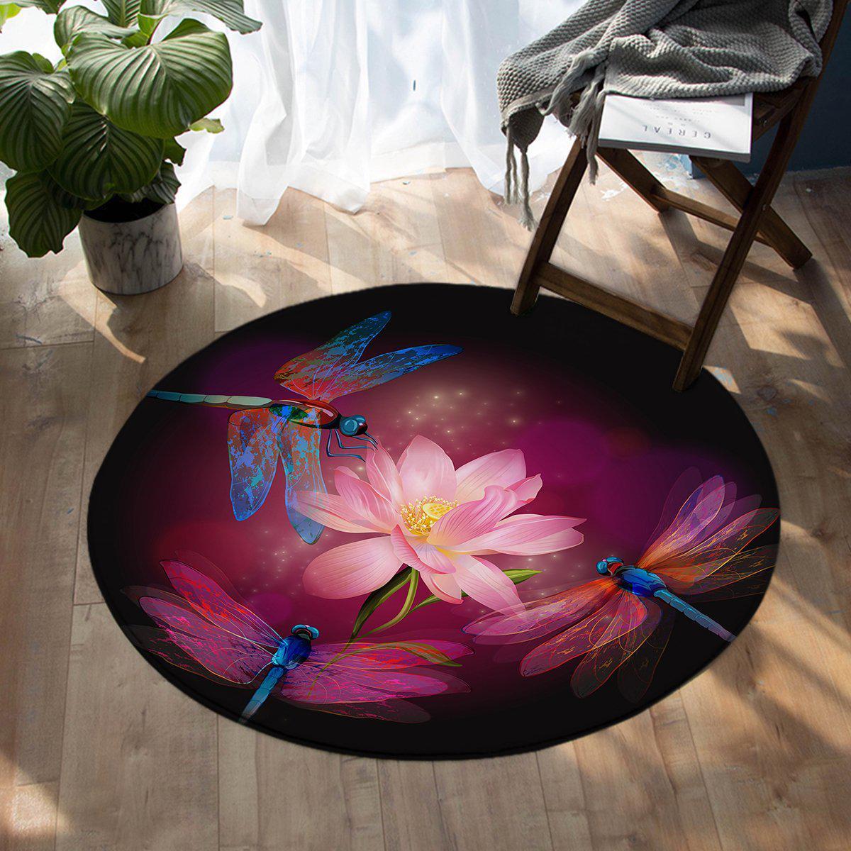 Dragonflies and Lotus Round Area Rug