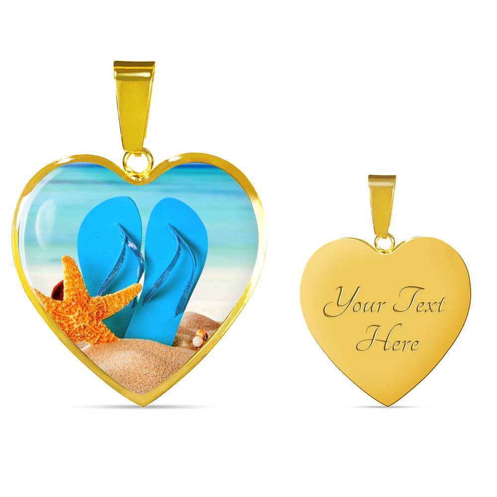 Engraving Option* New Flip Flops On The Beach - Heart Pendant Necklace
