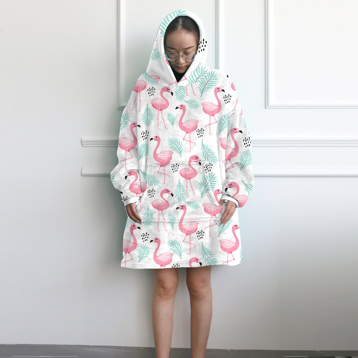 Flamingo Delight Wearable Blanket Hoodie