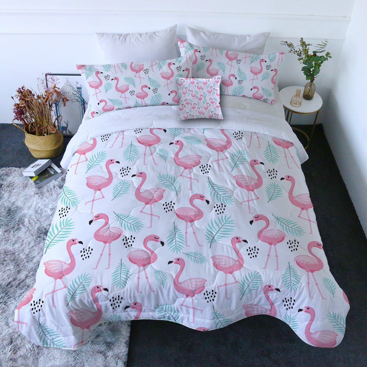 Flamingo Delight Comforter with Shams and Pillow Cover