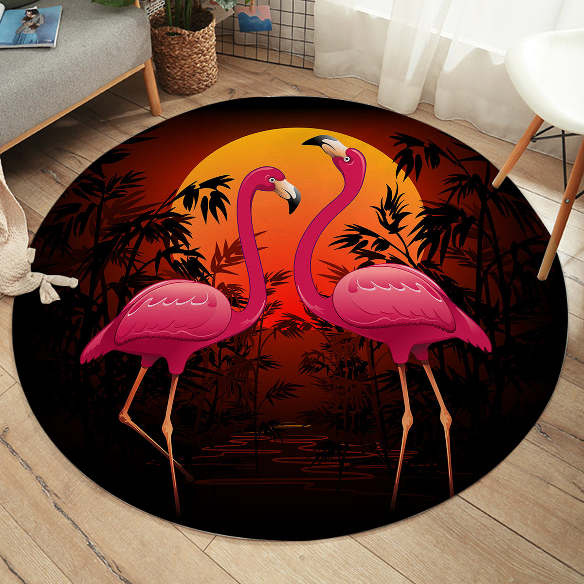 Flamingo Loving Round Area Rug