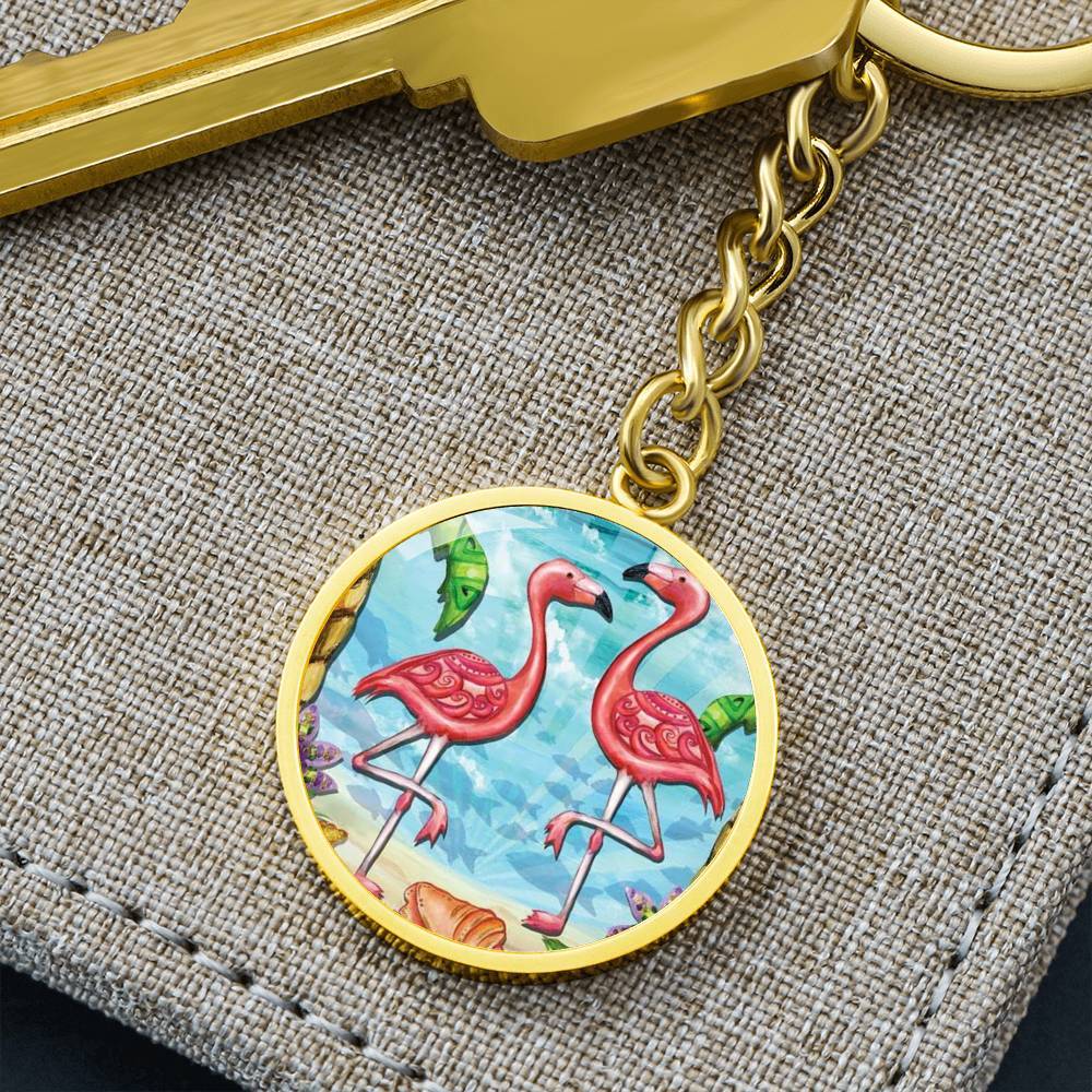 Flamingos Beachy Keychain