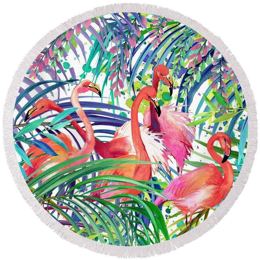 Flamingo Passion Round Beach Towel