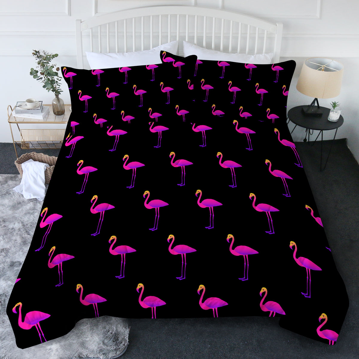 Flamingos in Black Comforter Set