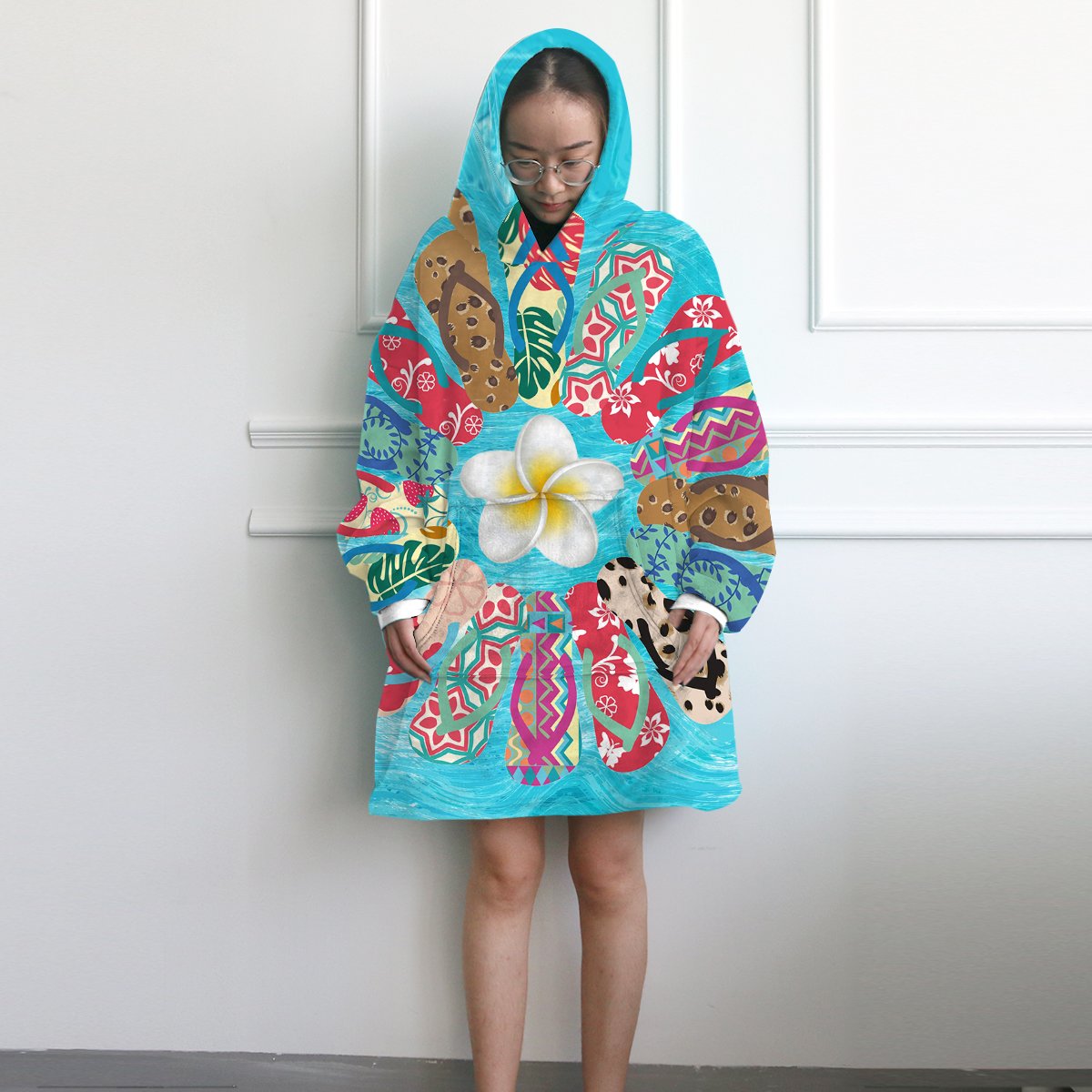Flip Flop Flower Wearable Blanket Hoodie