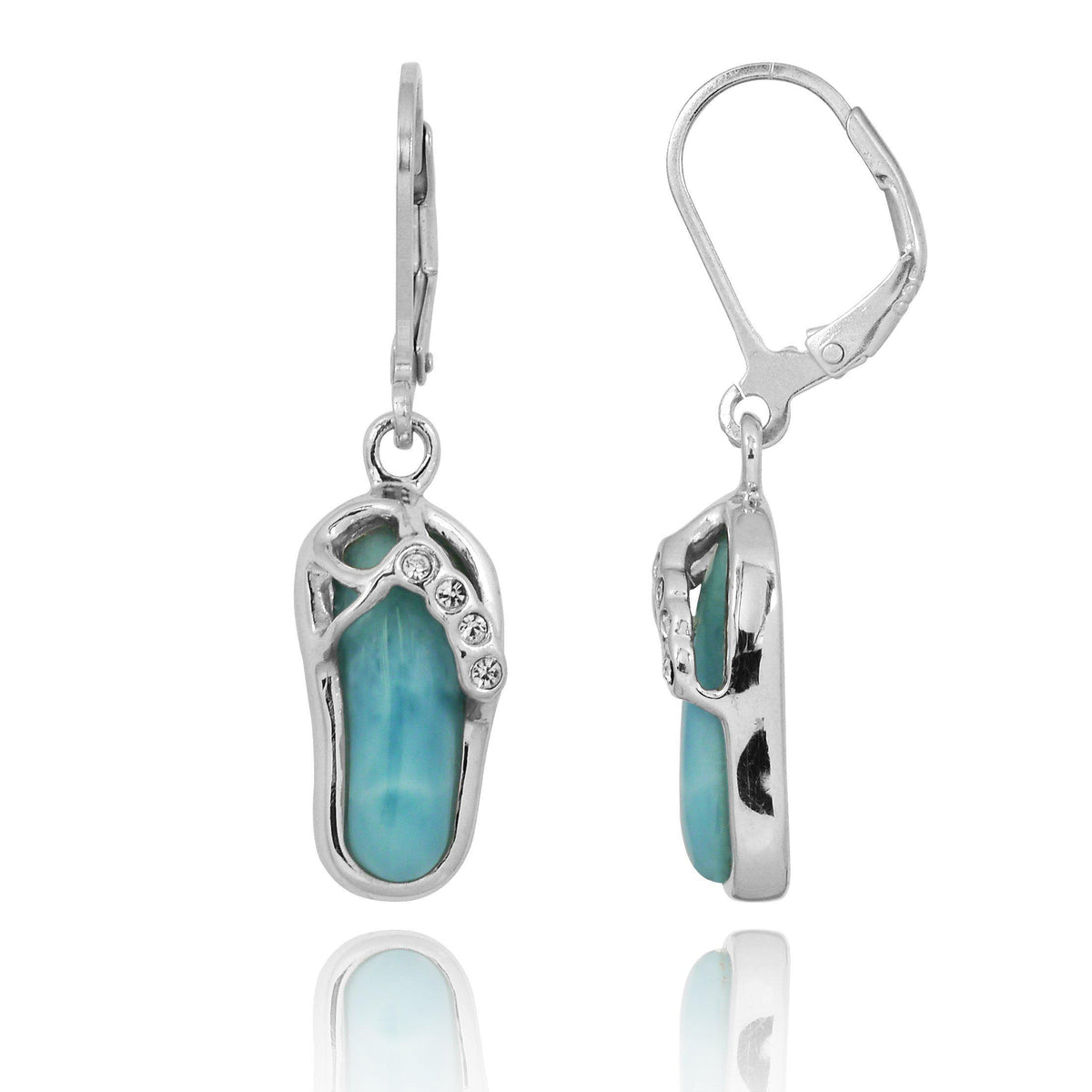Flip Flop Earrings with Larimar and Crystal