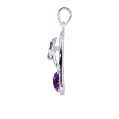 Flip Flop Pendant Necklace with Purple CZ and Black Spinel Hibiscus Flower