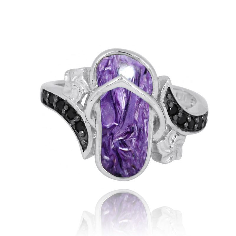 Flip Flop Ring with Charoite and Black Spinel