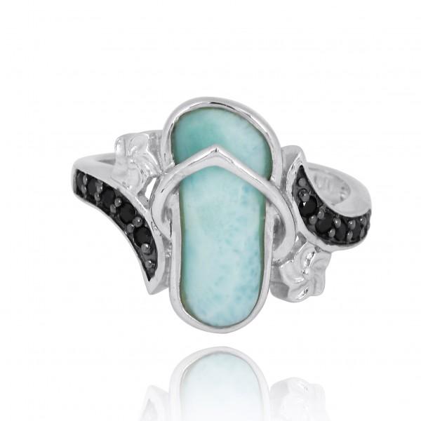 Flip Flop Ring with Larimar and Black Spinel