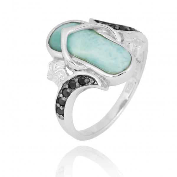 Flip Flop Ring with Larimar and Black Spinel