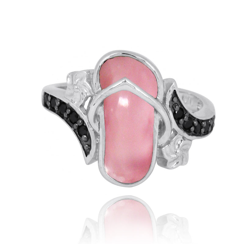 Flip Flop Ring with Pink Opal and Black Spinel