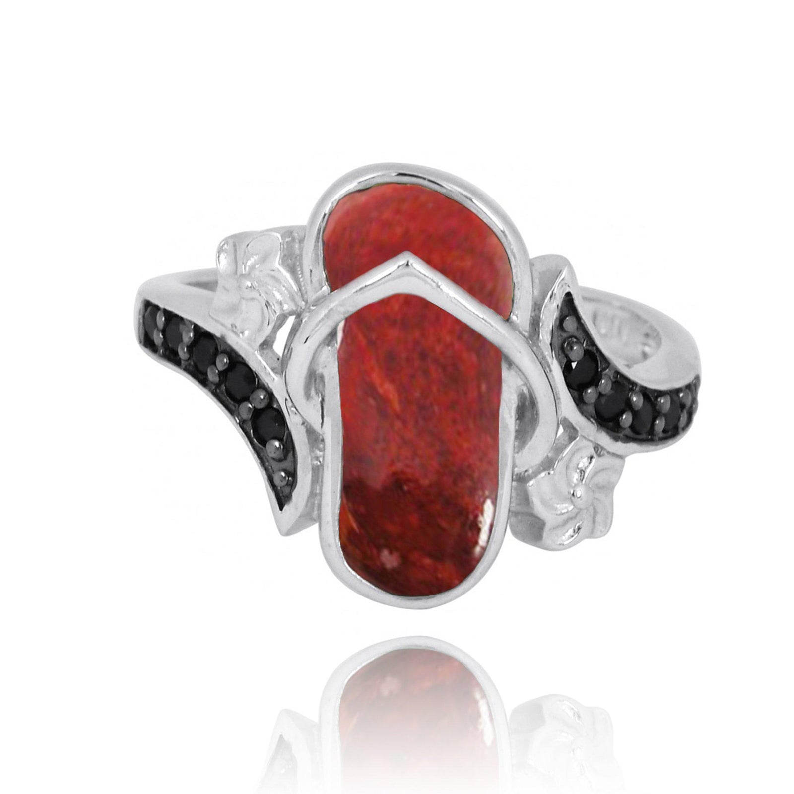 Flip Flop Ring with Red Coral and Black Spinel