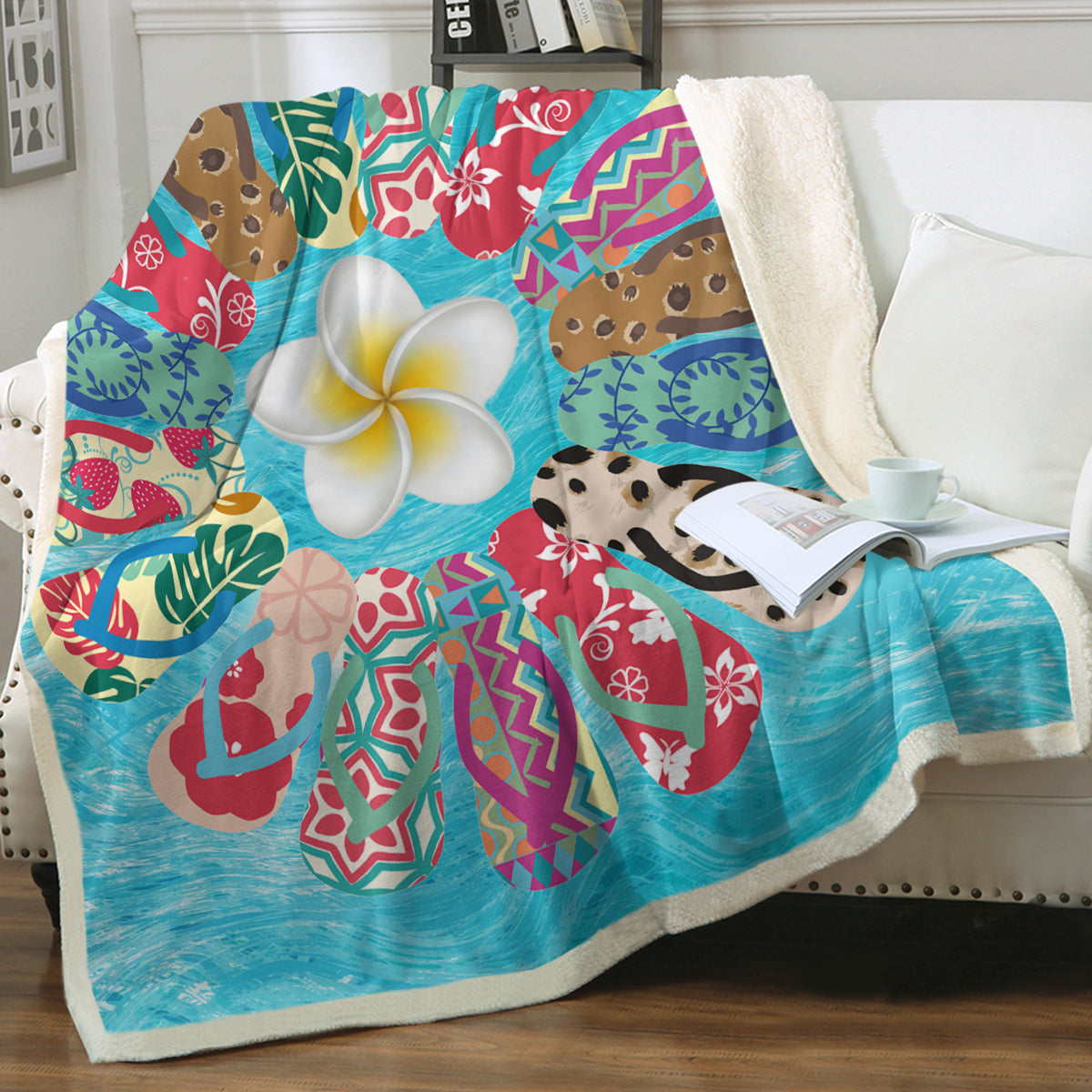 Flip Flops Flower Soft Sherpa Blanket