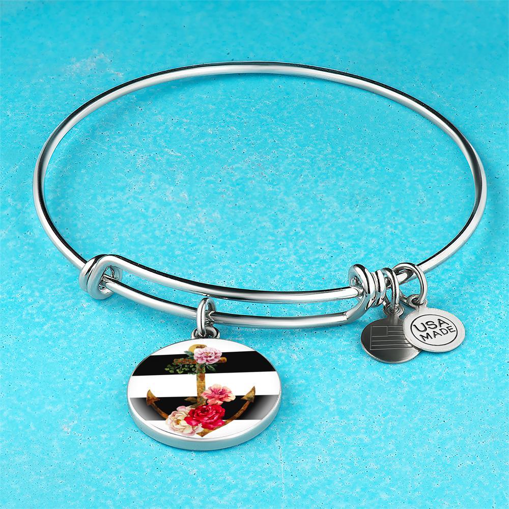 Flowery Anchor Bangle Bracelet