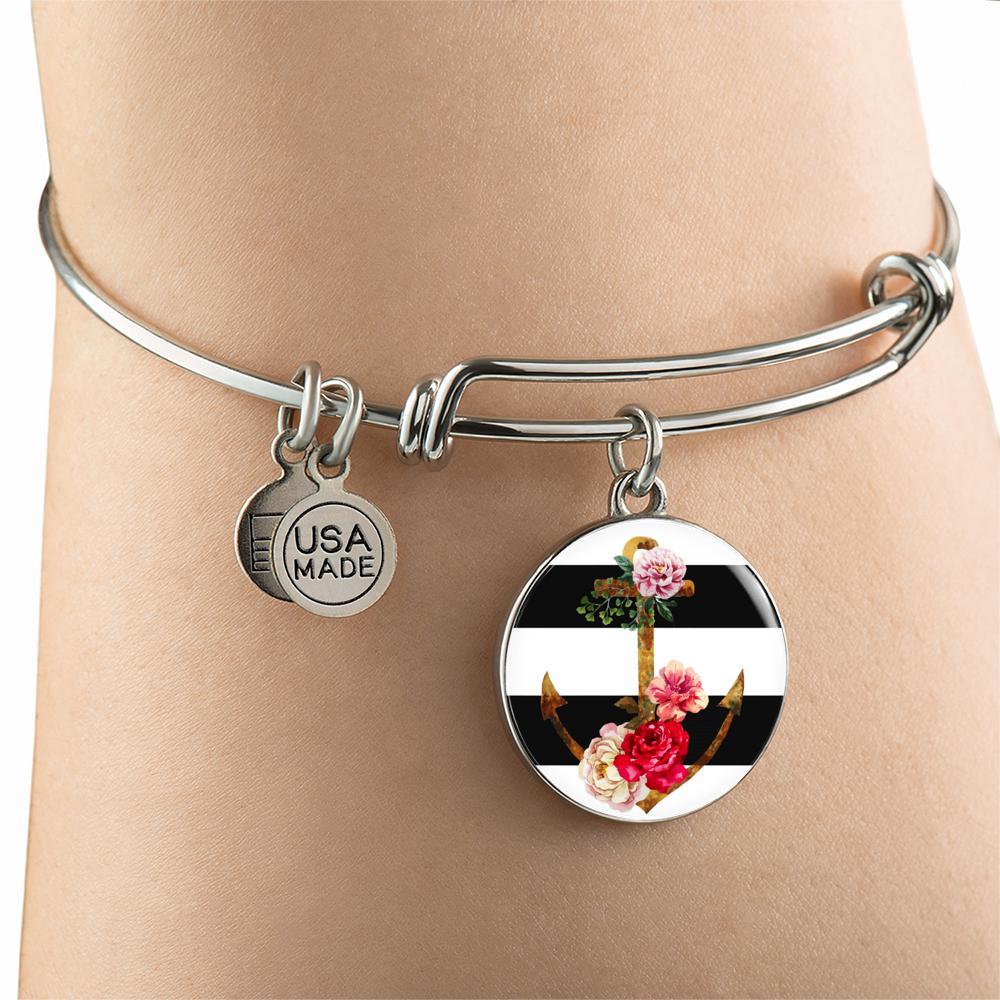 Flowery Anchor Bangle Bracelet