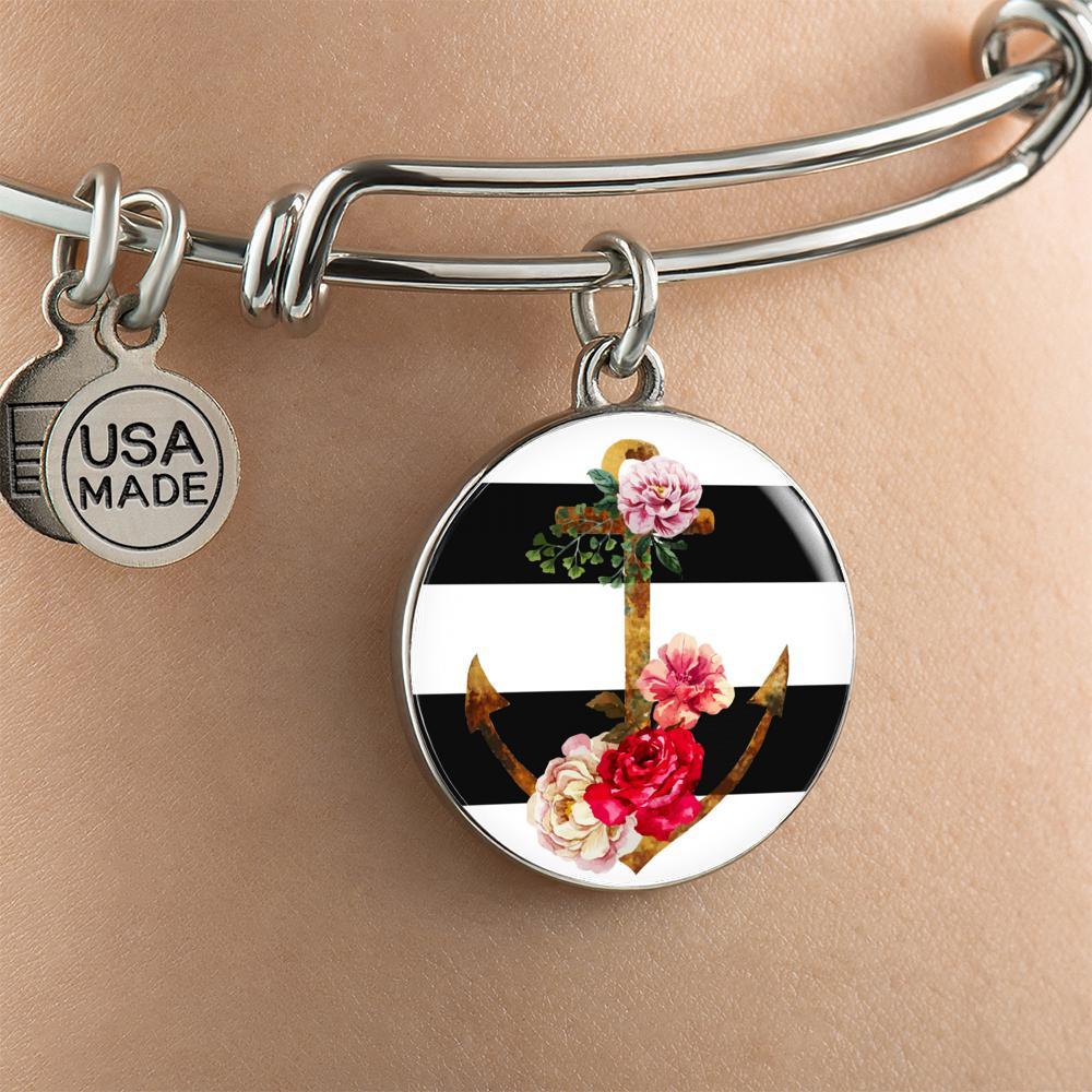 Flowery Anchor Bangle Bracelet