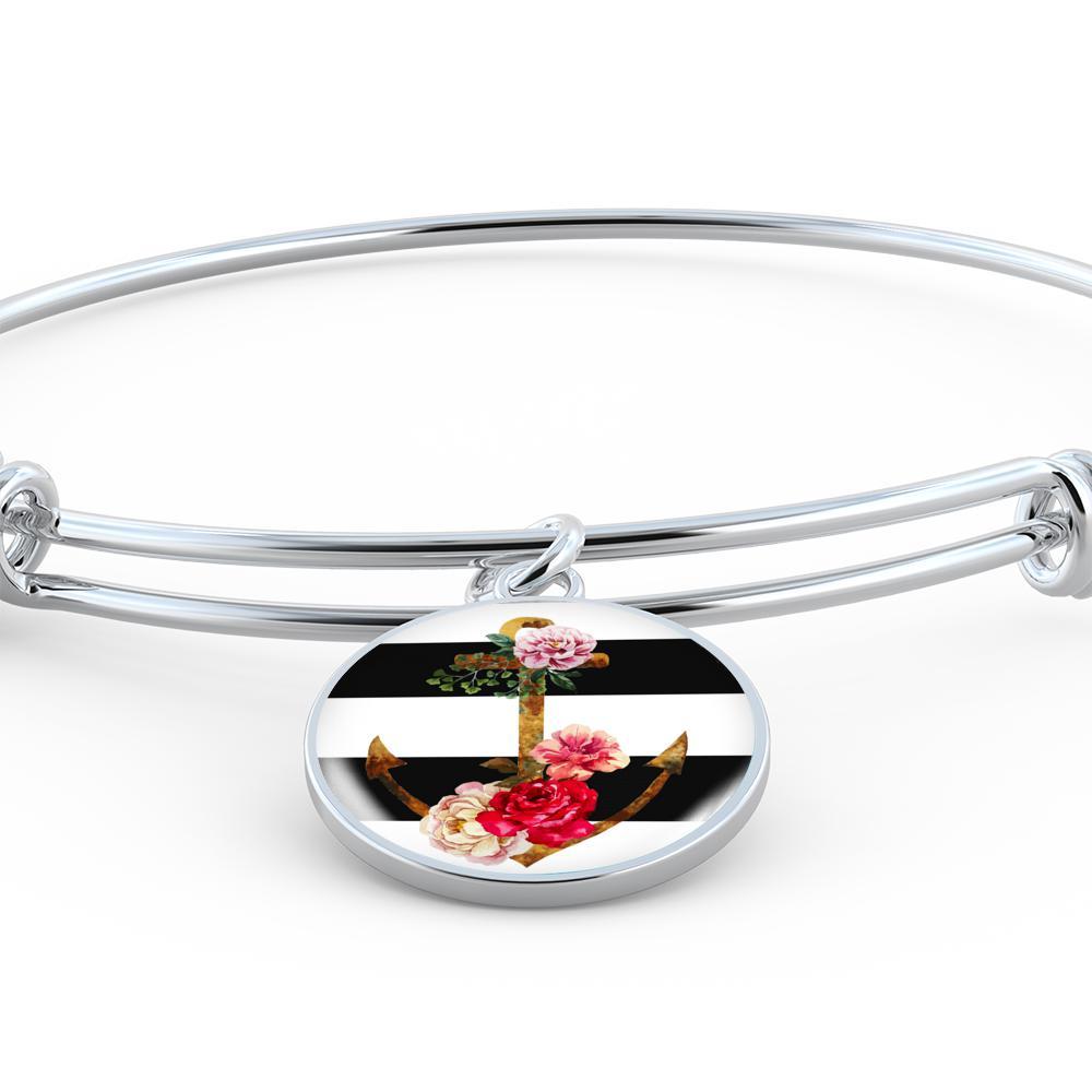Flowery Anchor Bangle Bracelet
