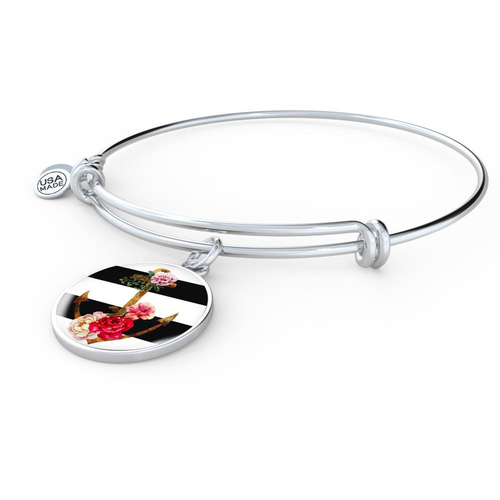Flowery Anchor Bangle Bracelet