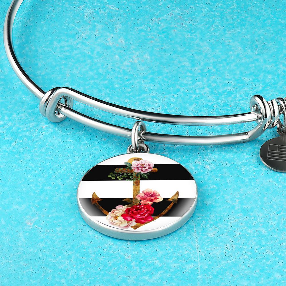Flowery Anchor Bangle Bracelet