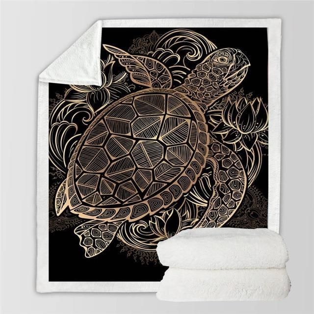 Golden Lotus Sea Turtle Soft Sherpa Blanket