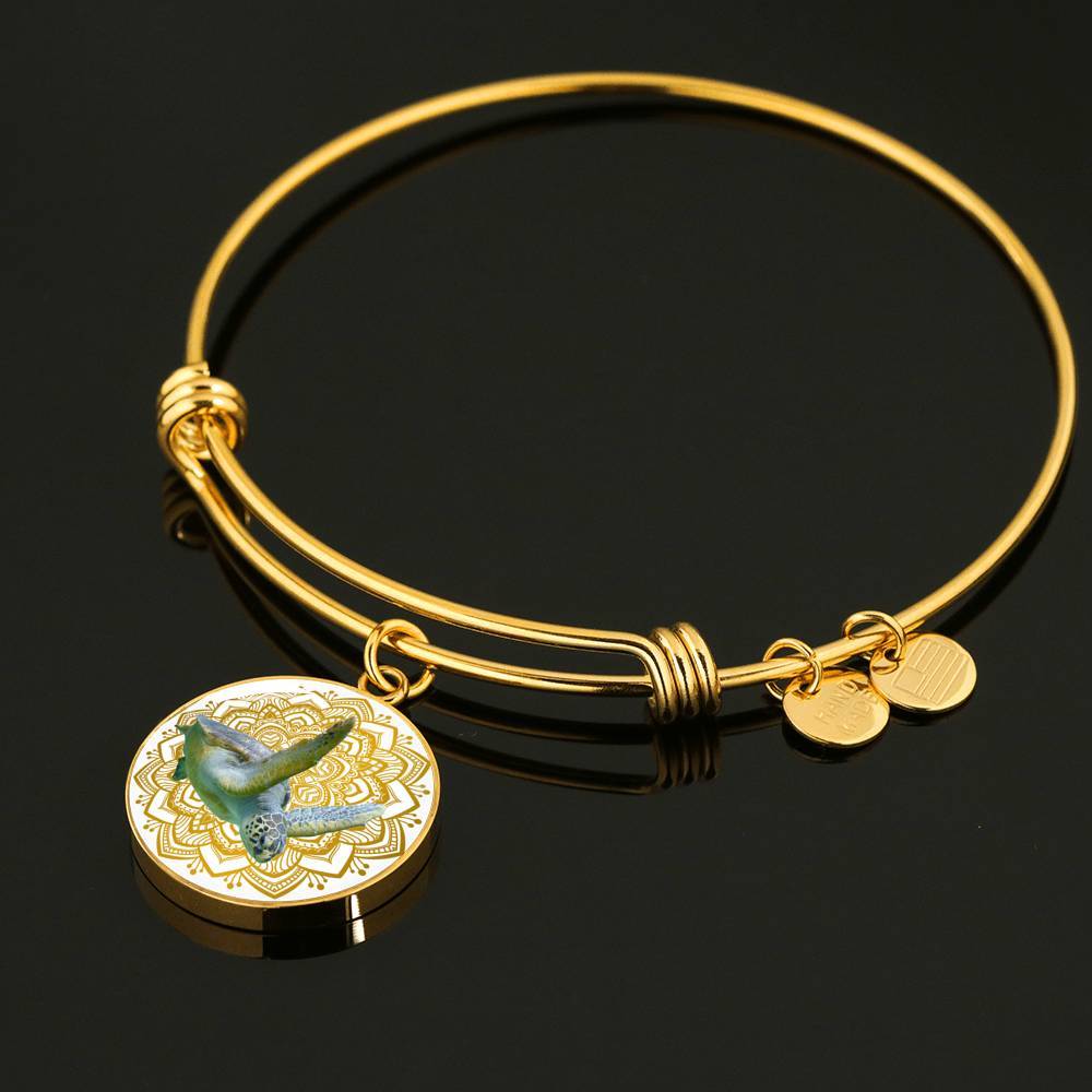 Golden Sea Turtle Mandala Bangle Bracelet