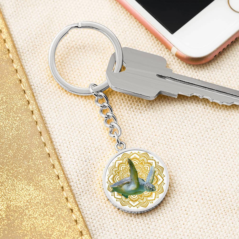 Golden Sea Turtle Mandala Beachy Keychain