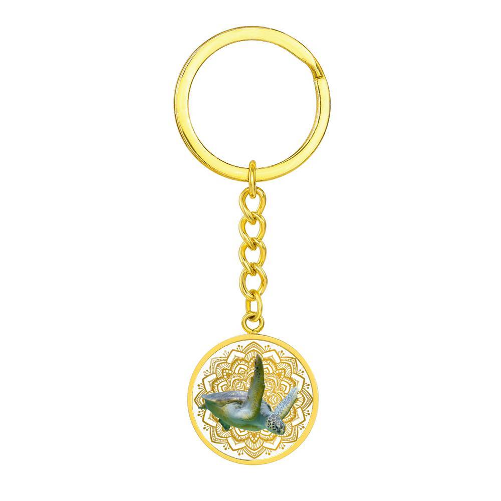 Golden Sea Turtle Mandala Beachy Keychain
