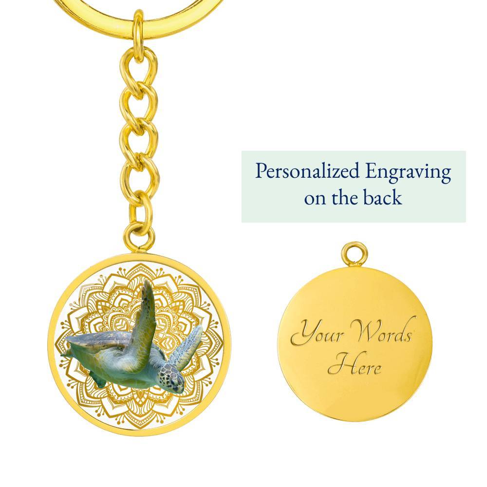 Golden Sea Turtle Mandala Beachy Keychain