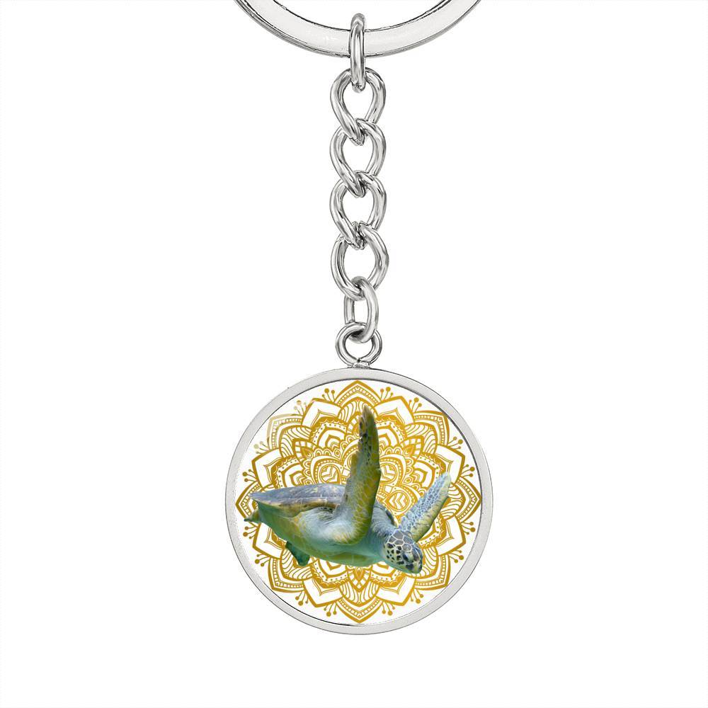 Golden Sea Turtle Mandala Beachy Keychain