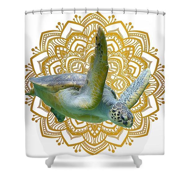 Golden Turtle Mandala Shower Curtain