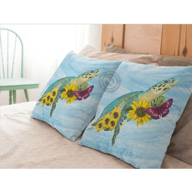 Green Sea Turtle And Sunflowers