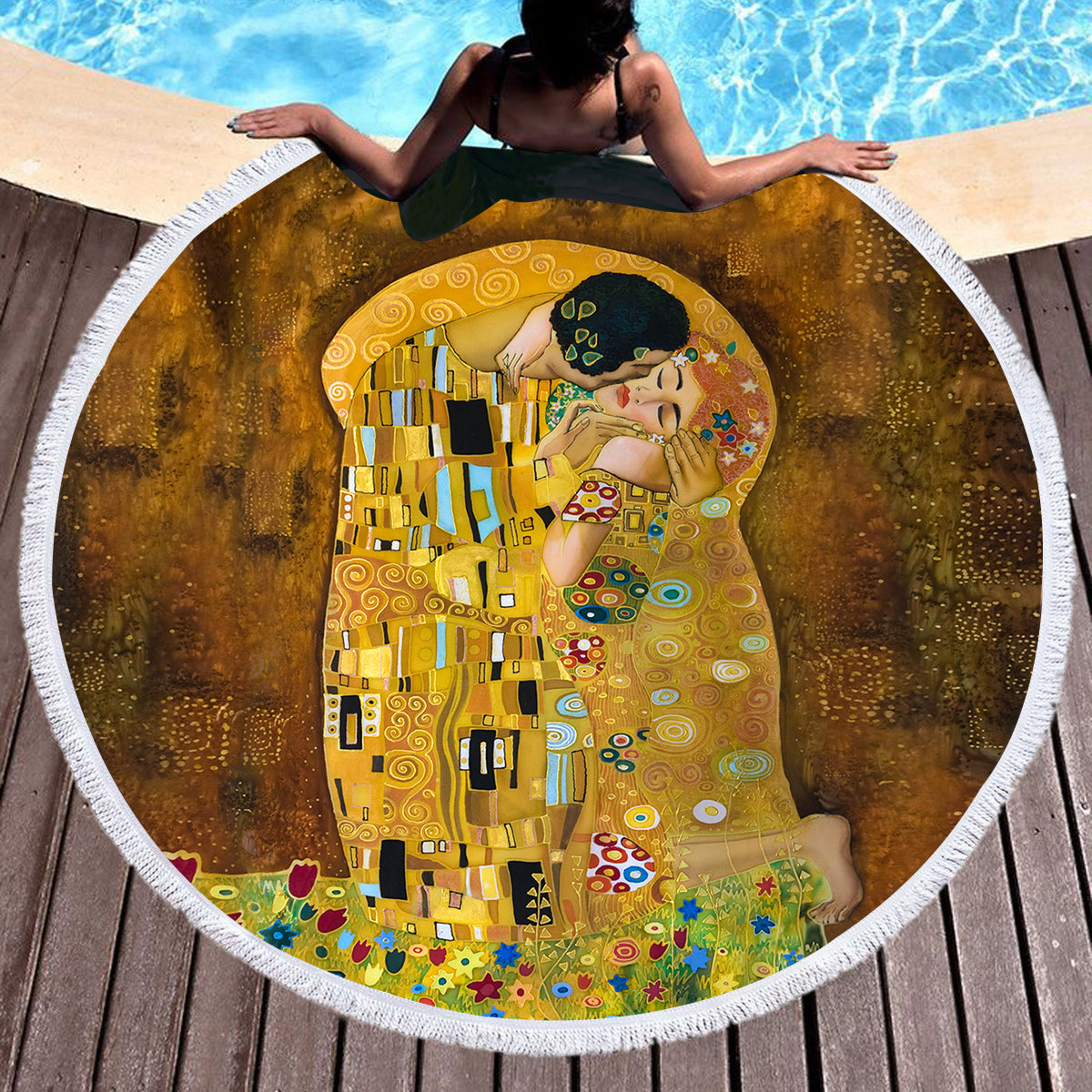 Gustav Klimt's The Kiss Round Beach Towel