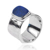 Hammered Sterling Silver Israeli Style Cushion Shaped Lapis Ring
