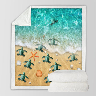 Happy Little Sea Turtles Soft Sherpa Blanket