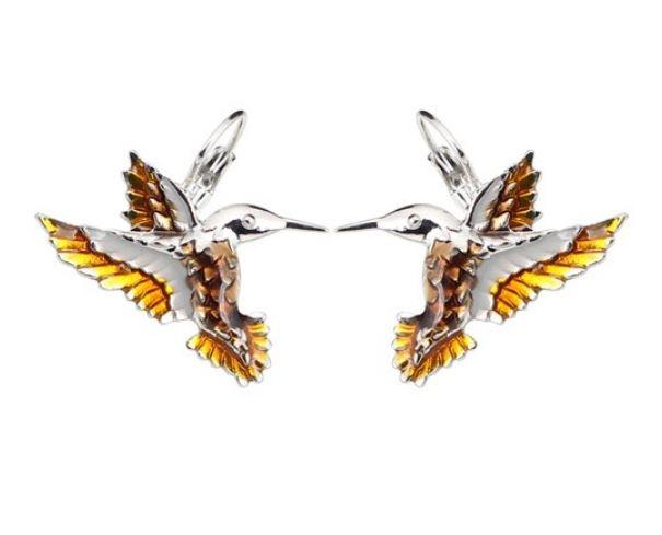 Happy Hummingbird - Enamel Pendant Clip-on Earrings