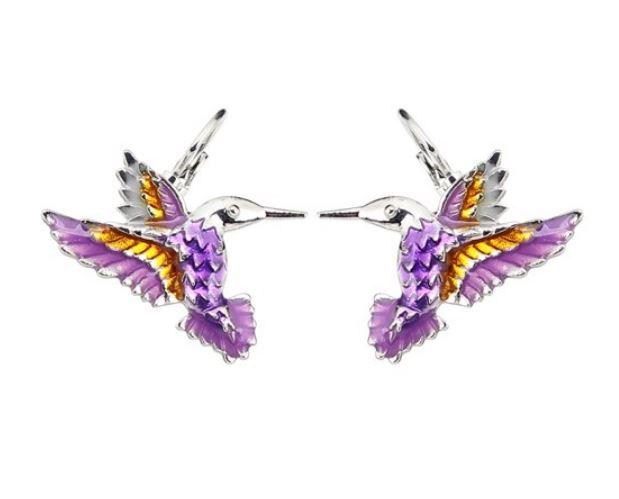 Happy Hummingbird - Enamel Pendant Clip-on Earrings