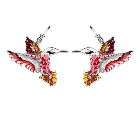 Happy Hummingbird - Enamel Pendant Clip-on Earrings