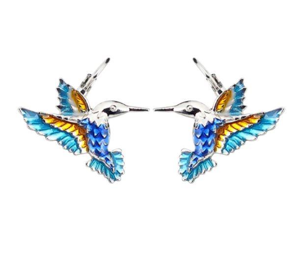 Happy Hummingbird - Enamel Pendant Clip-on Earrings