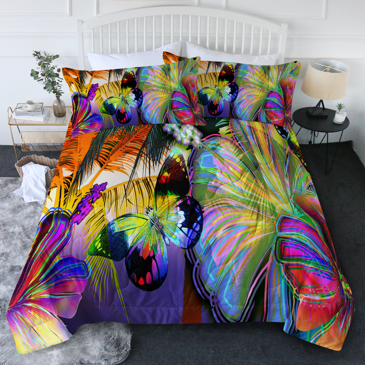 Tropical Hibiscus and Butterfly Comforter Set