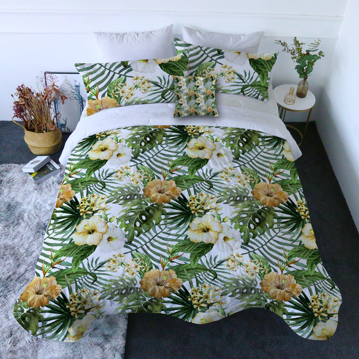 Hibiscus Tropics Comforter with Shams and Pillow Cover