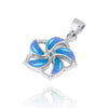 Hibiscus Shaped Sterling Silver Pendant Necklace with Blue Opal Starfish and Swiss Blue Topaz