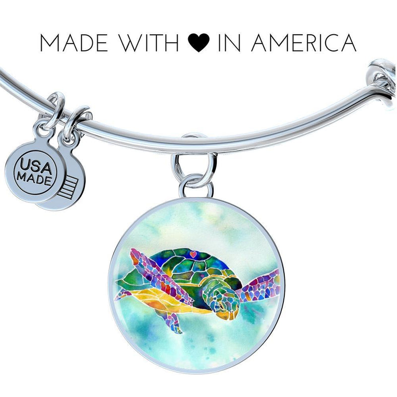 I Heart Sea Turtle Bangle Bracelet