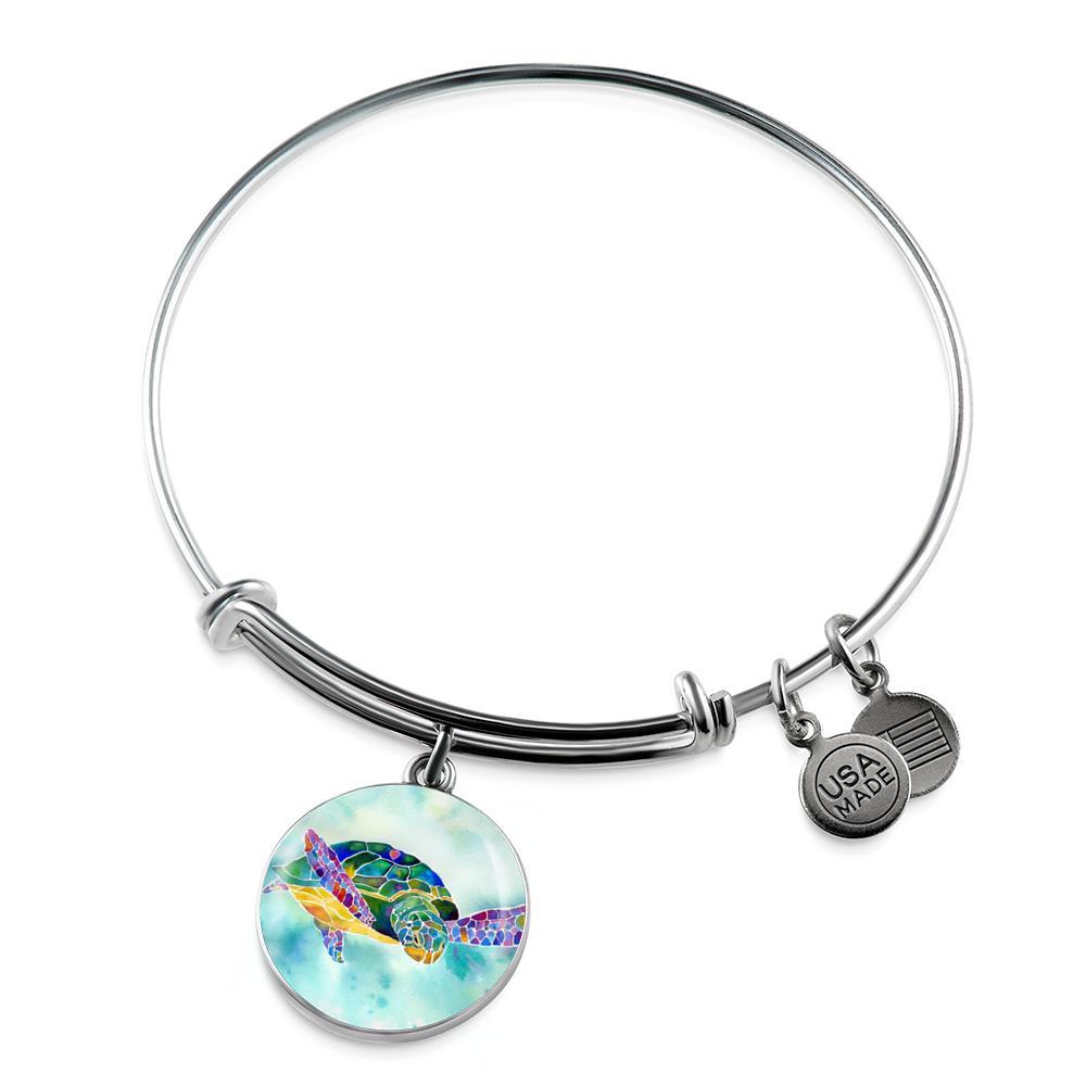 I Heart Sea Turtle Bangle Bracelet