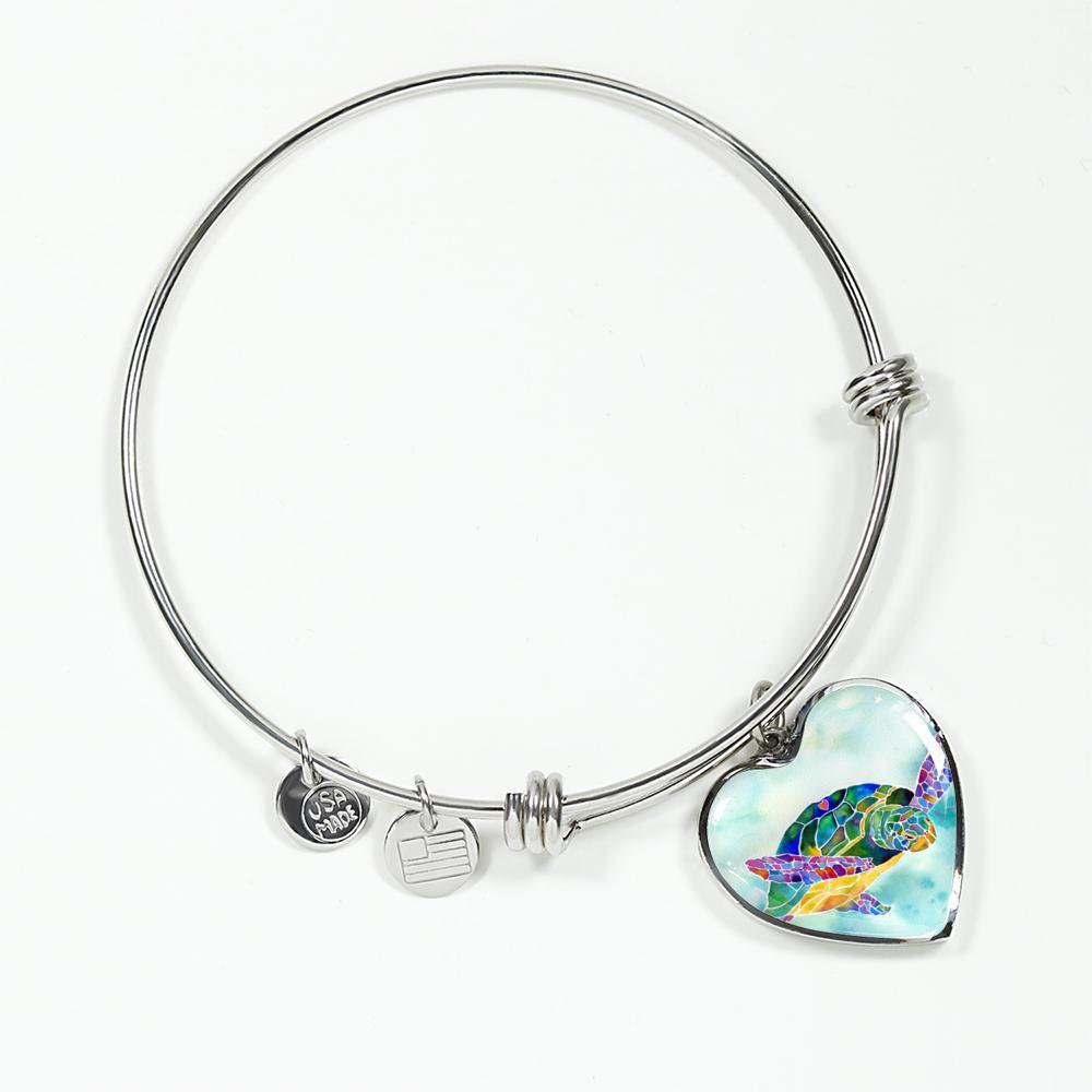 I Heart Sea Turtle Bangle Bracelet
